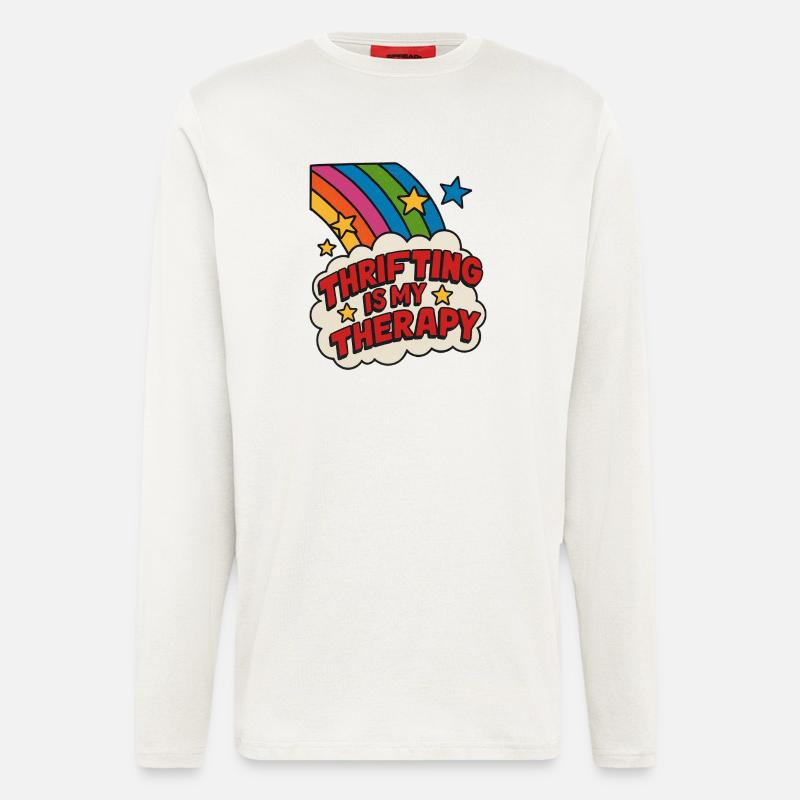 Secondhand-Therapie-Regenbogenaufkleber - Langarmshirt - made by SPREAD  - OFF WHITE