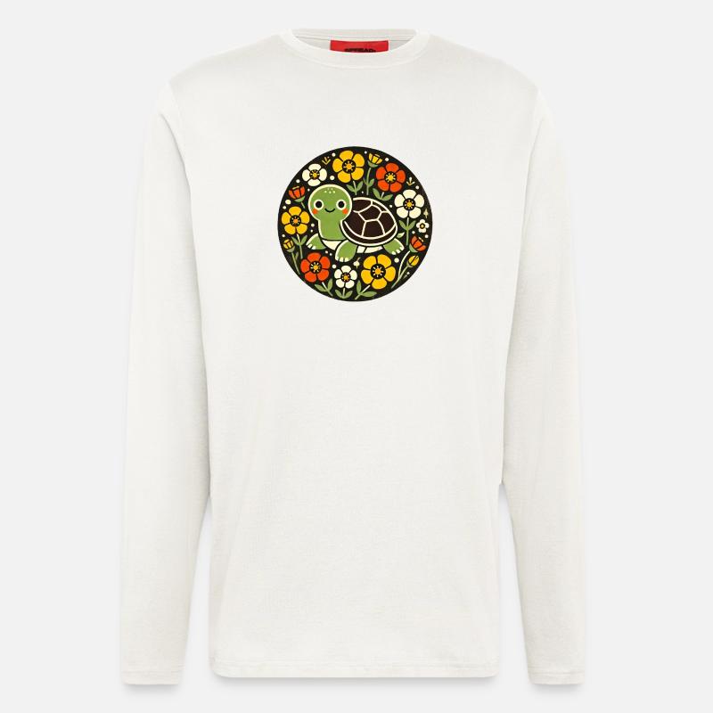 Tiny Turtle Amid Floral Circle - Longsleeve - made by SPREAD  - OFF WHITE