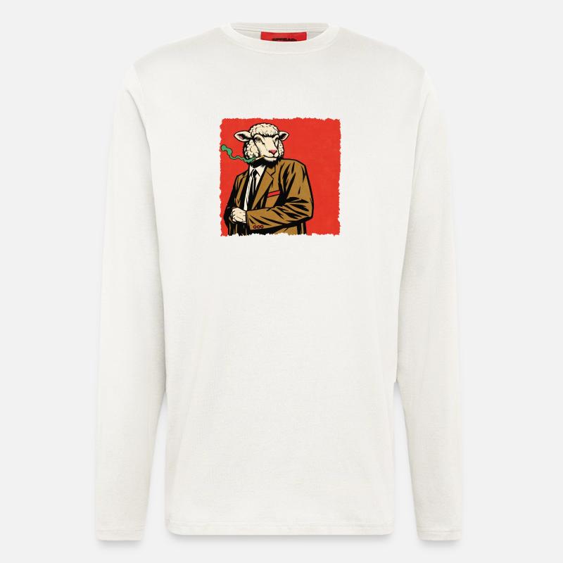 Lamm im Anzug mit Pfeife - Langarmshirt - made by SPREAD - OFF WHITE