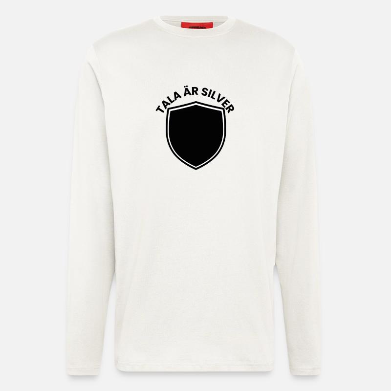 Silberner Schild mit Jahresthema - Langarmshirt - made by SPREAD  - OFF WHITE