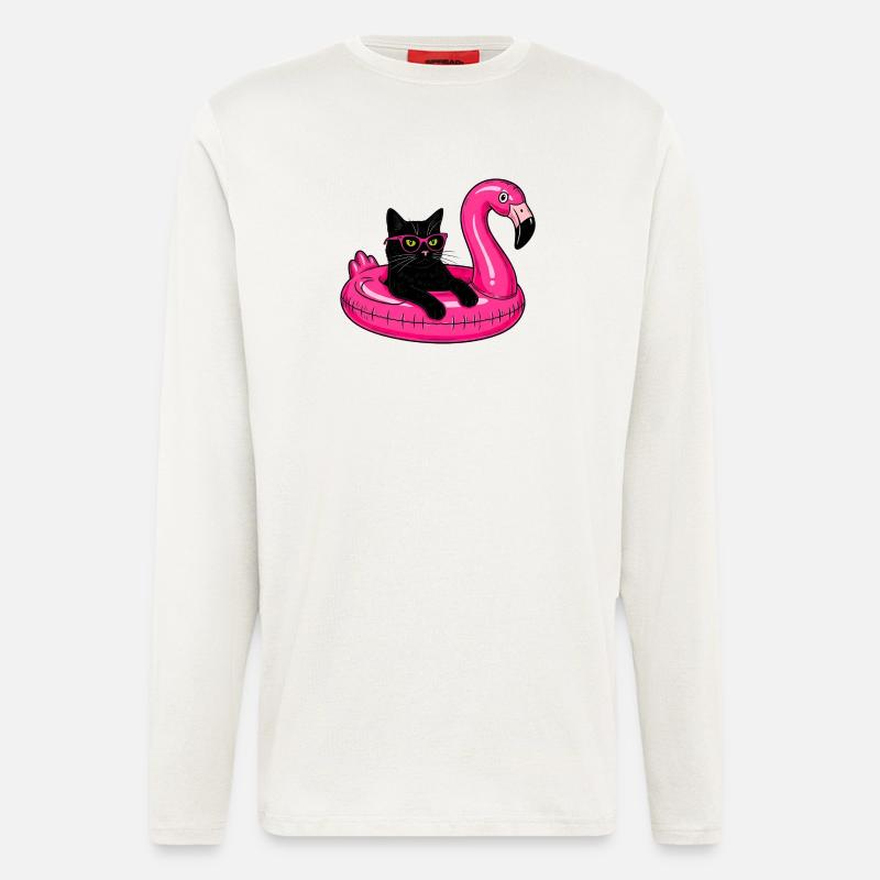 Fat Cat On A Flamingo Floatie - Langarmshirt - made by SPREAD  - OFF WHITE