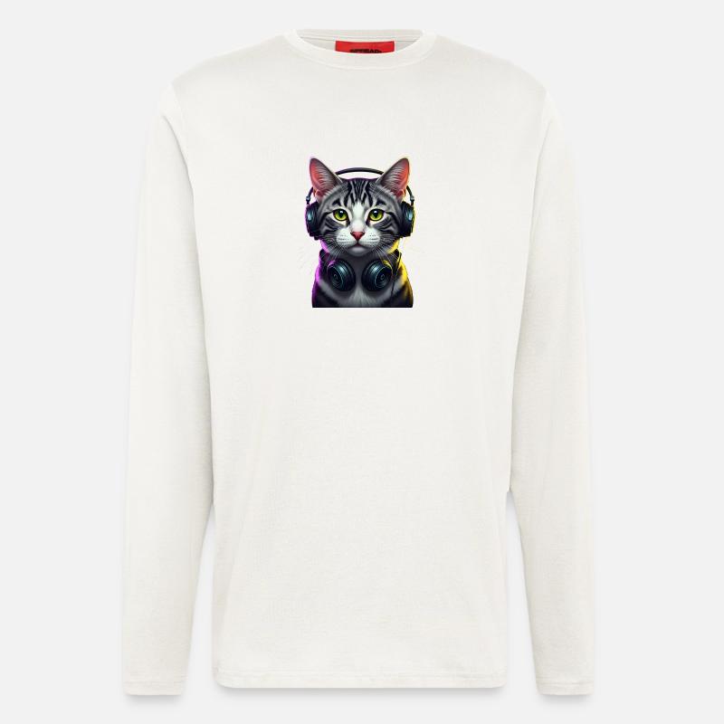 KatzenDJ Neon Kopfhörer Music lover cat - Langarmshirt - made by SPREAD - OFF WHITE