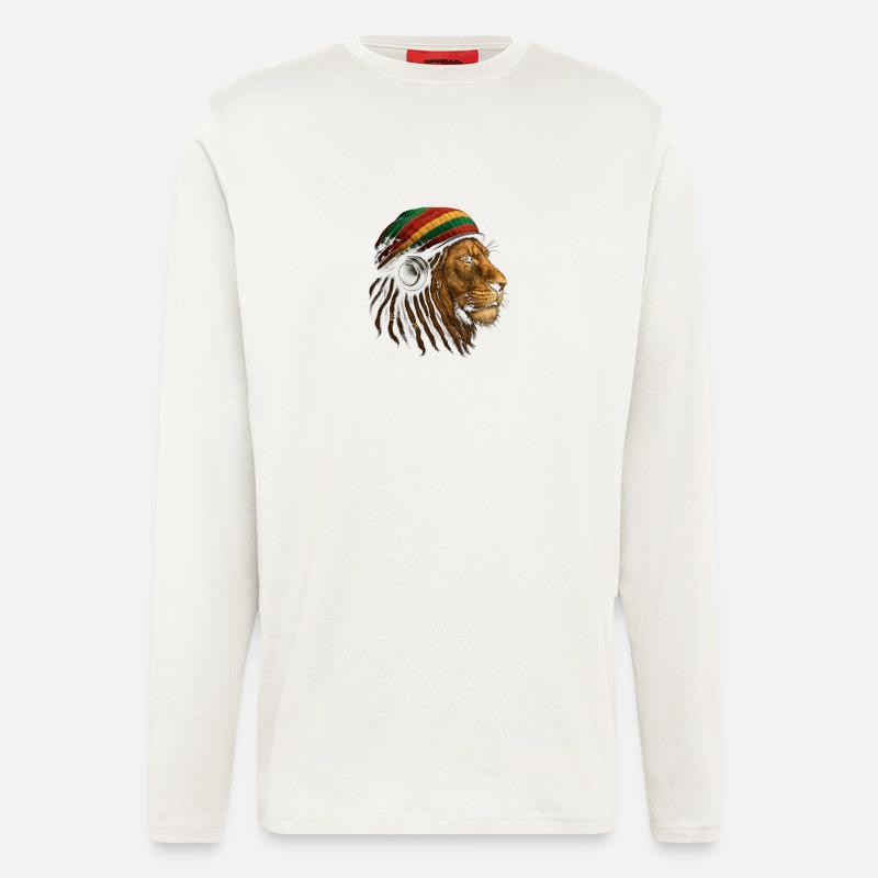 Löwe mit Rastafari Kopfhörer - Langarmshirt - made by SPREAD  - OFF WHITE