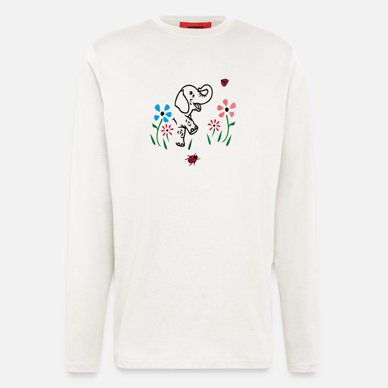 Elefant auf einer Blumenwiese - Langarmshirt - made by SPREAD - OFF WHITE