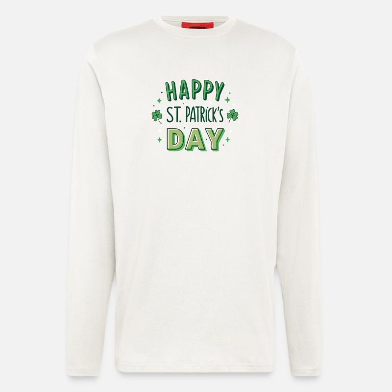 Joyeuse Saint-Patrick Graphisme Vert - Manches longues bio décontracté fabriqué en UE - OFF WHITE