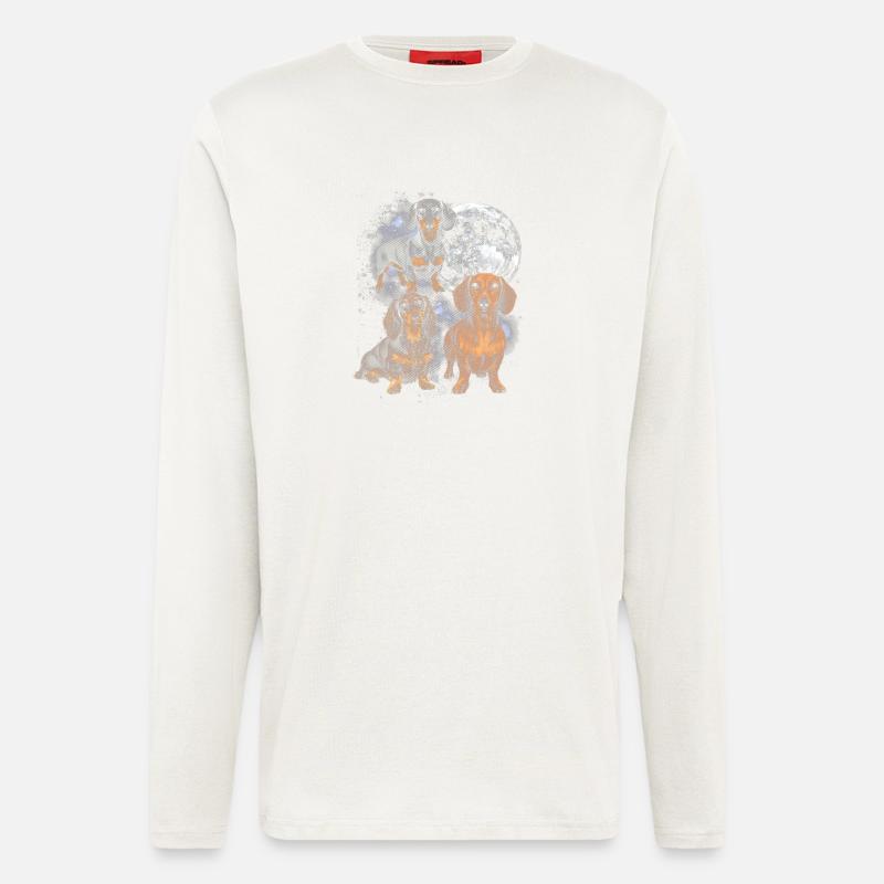 Teckel dans la lune spatiale - Manches longues bio décontracté fabriqué en UE - OFF WHITE