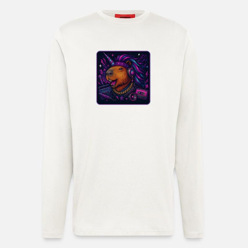 Capybara Einhorn Retro DJ - Langarmshirt - made by SPREAD  - OFF WHITE