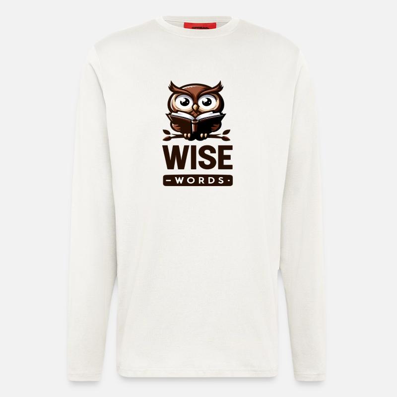 Weise Eule mit Buch – Wörter - Langarmshirt - made by SPREAD  - OFF WHITE