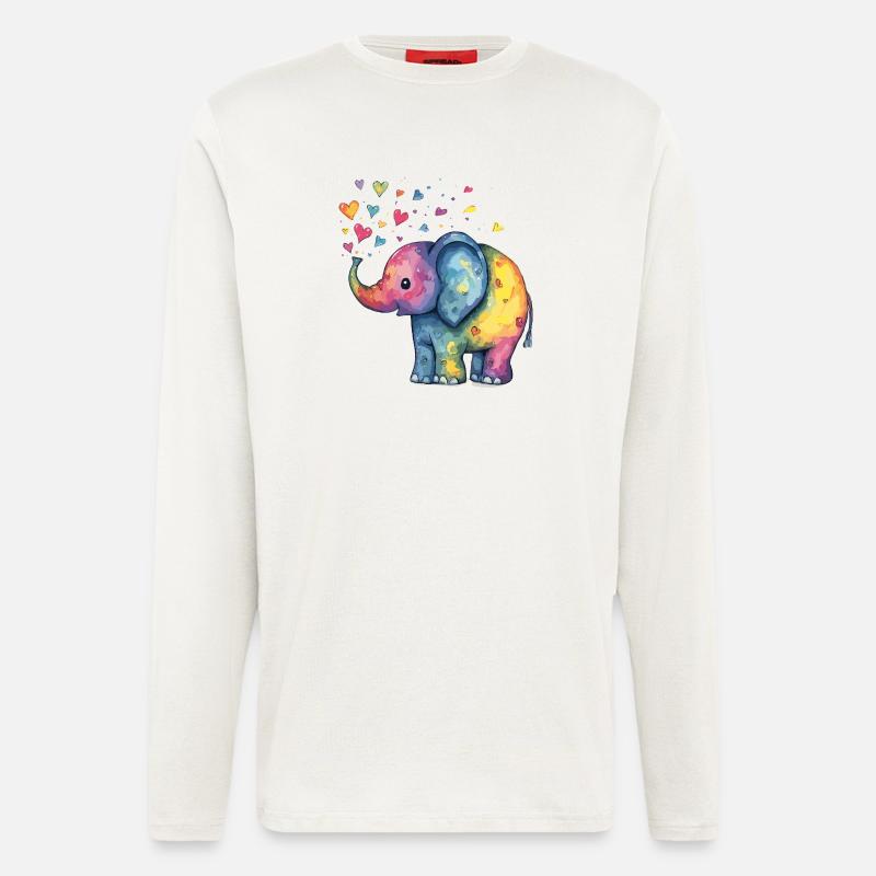Regenbogen Elefant mit Herzfunken - Langarmshirt - made by SPREAD  - OFF WHITE
