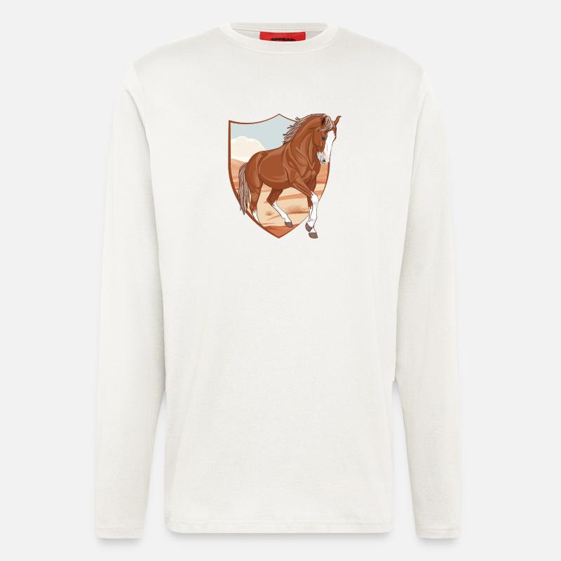 Ein Marwari-Pferd in einem Beet - Langarmshirt - made by SPREAD  - OFF WHITE