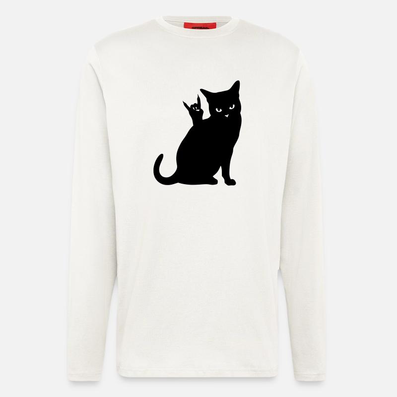 Black Cat – Devil Horns Silhouette - Longsleeve - made by SPREAD  - OFF WHITE