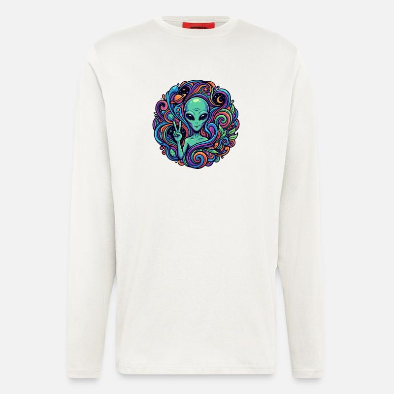 Außerirdischer Peace Zeichen psychedelisch Alien - Langarmshirt - made by SPREAD  - OFF WHITE