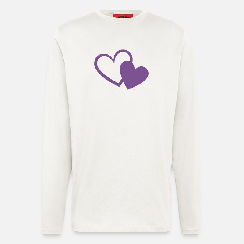 violettes Herz zwei violette Herzen Geschenk  - Langarmshirt - made by SPREAD  - OFF WHITE
