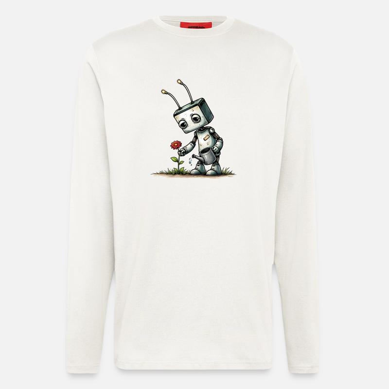 Roboter gießt eine Blume  - Langarmshirt - made by SPREAD  - OFF WHITE