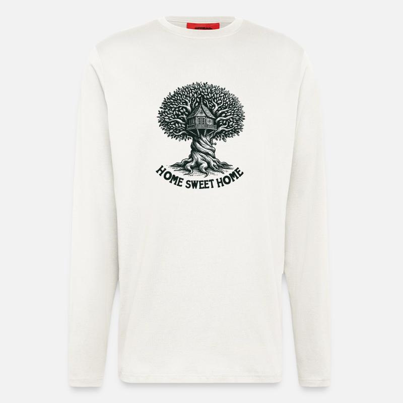 Baumhaus Holzschnitt Waldbild - Langarmshirt - made by SPREAD - OFF WHITE