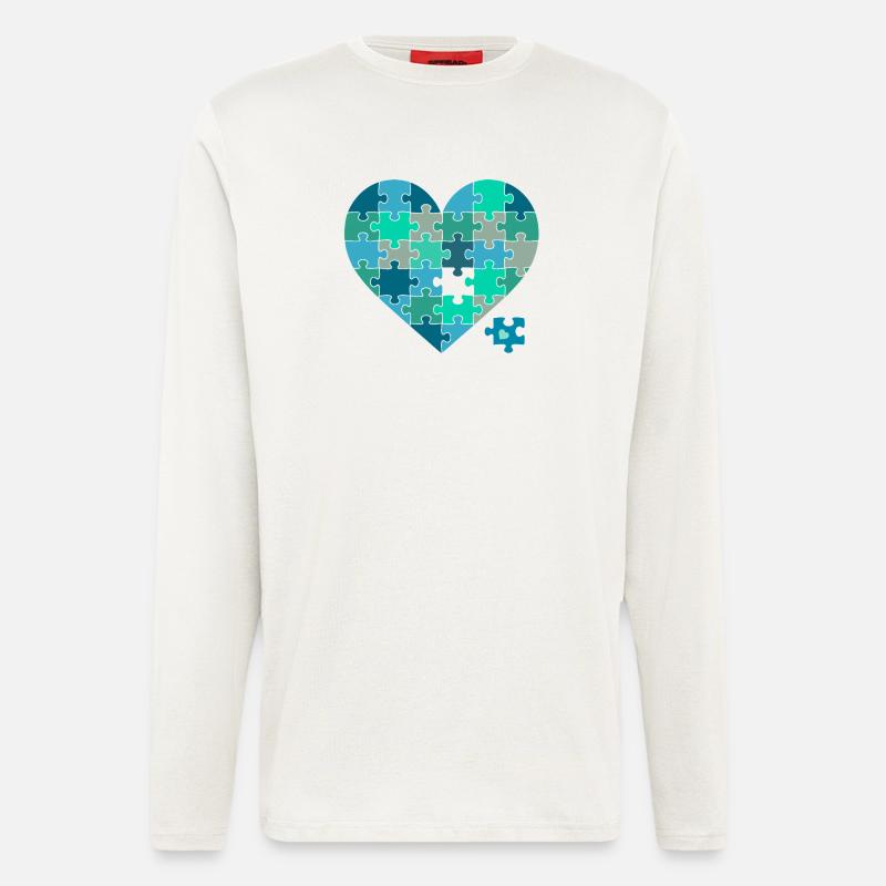 Puzzleherz Blaugrün - Langarmshirt - made by SPREAD  - OFF WHITE