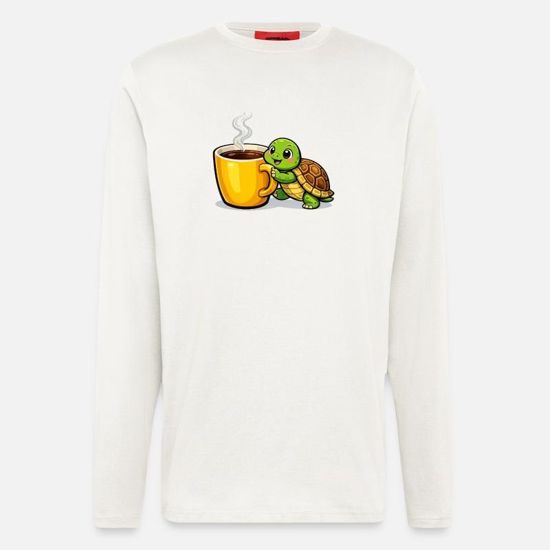 Kaffeeturtle mit dampfendem Becher - Langarmshirt - made by SPREAD  - OFF WHITE