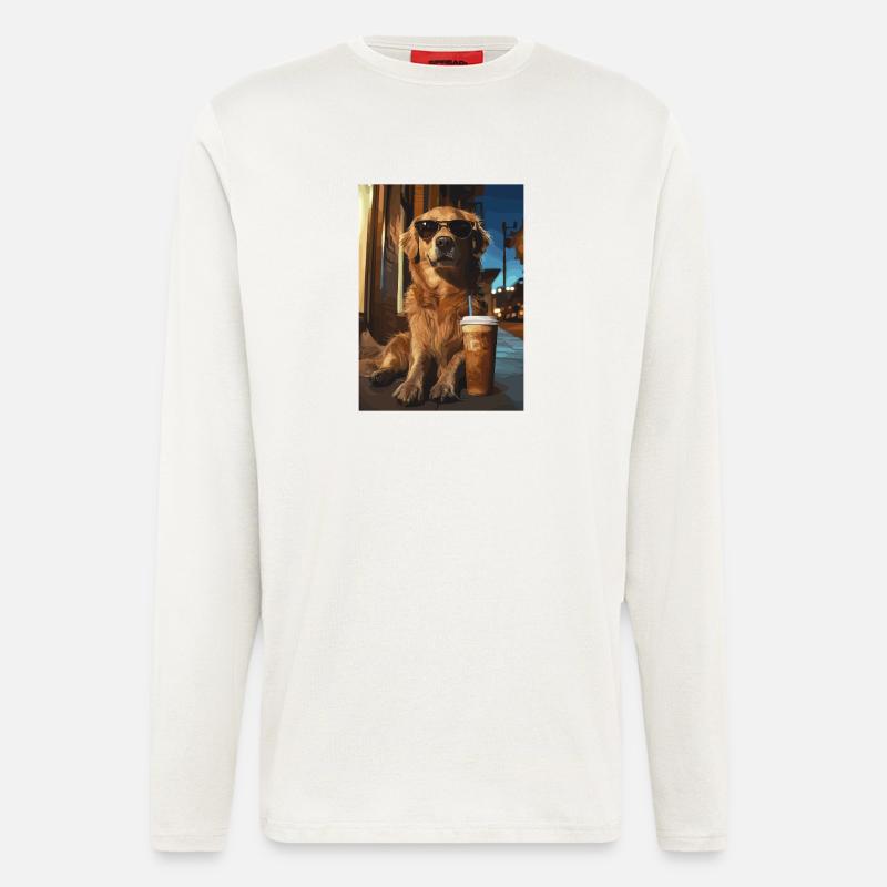 Golden Retriever mit Eiskaffee - Langarmshirt - made by SPREAD  - OFF WHITE