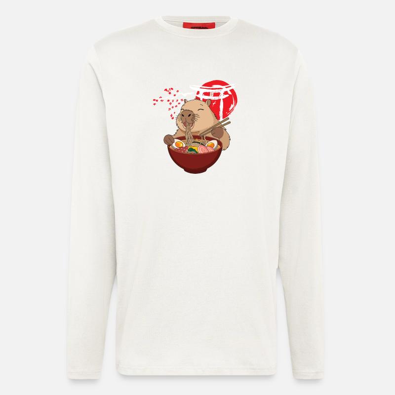 Capybara Eats Ramen Soup Cute Funny - Longsleeve - made by SPREAD  - OFF WHITE