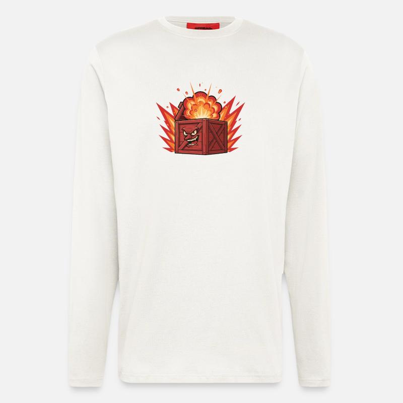 Explodierende Holzkiste mit grimmigem Gesicht - Langarmshirt - made by SPREAD  - OFF WHITE
