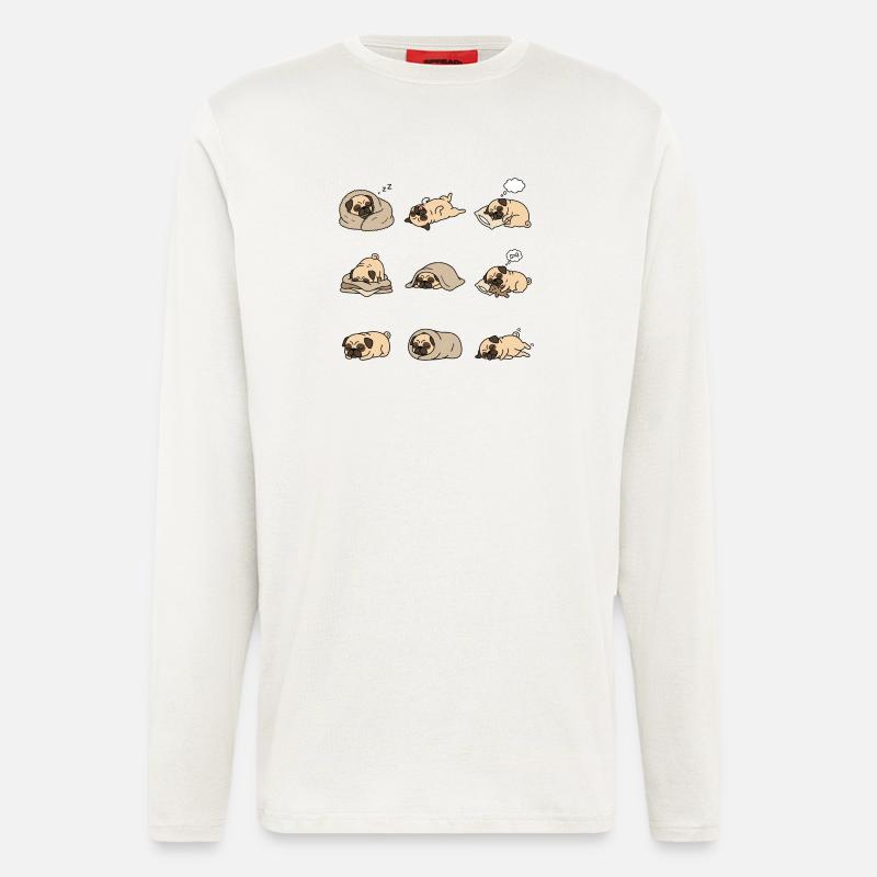 Sleeping Pug Nine Cute Pug Sleeping Poses - Longsleeve - made by SPREAD  - OFF WHITE