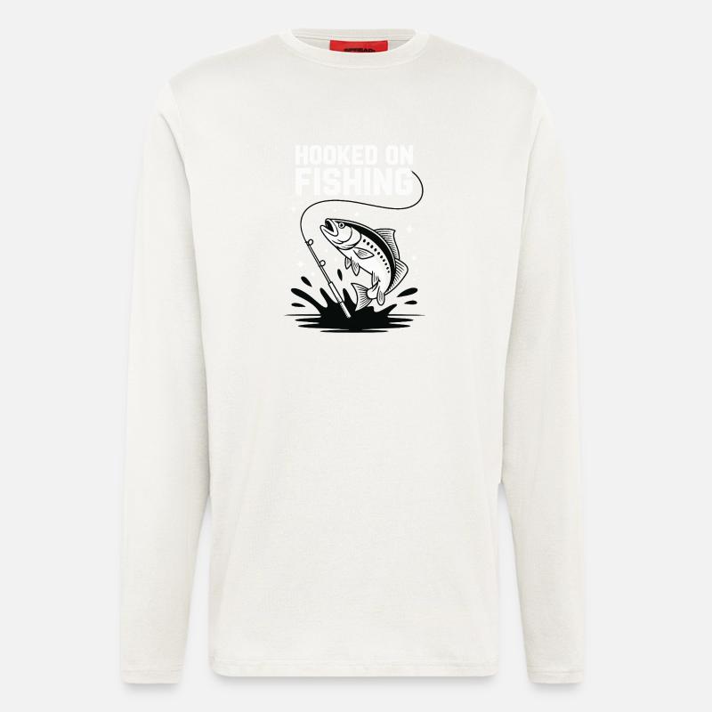 Hooked On Fishing - Angler Spruch - Langarmshirt - made by SPREAD - OFF WHITE