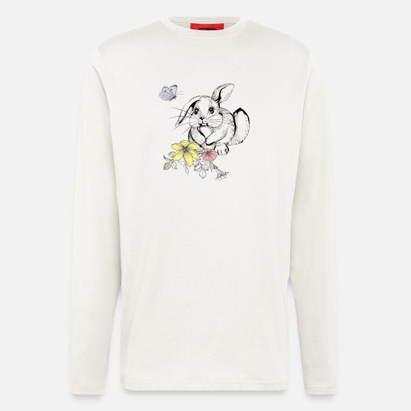 Hase in einer Blumenwiese - Langarmshirt - made by SPREAD  - OFF WHITE
