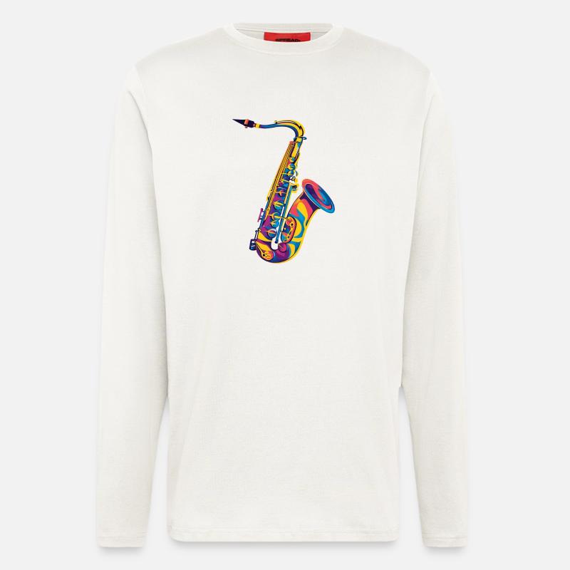 Neon-Saxophon Pop Art - Langarmshirt - made by SPREAD  - OFF WHITE