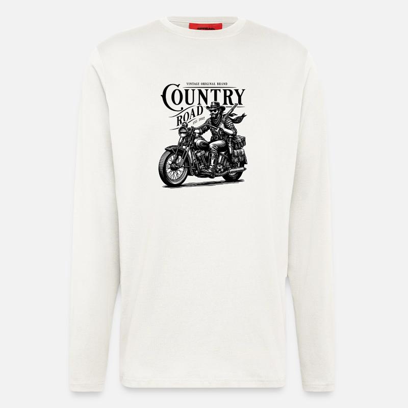 Cowboy-Biker auf Oldtimer-Motorrad - Langarmshirt - made by SPREAD  - OFF WHITE