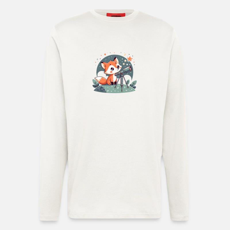 Fuchs am Teleskop unter Sternen - Langarmshirt - made by SPREAD - OFF WHITE
