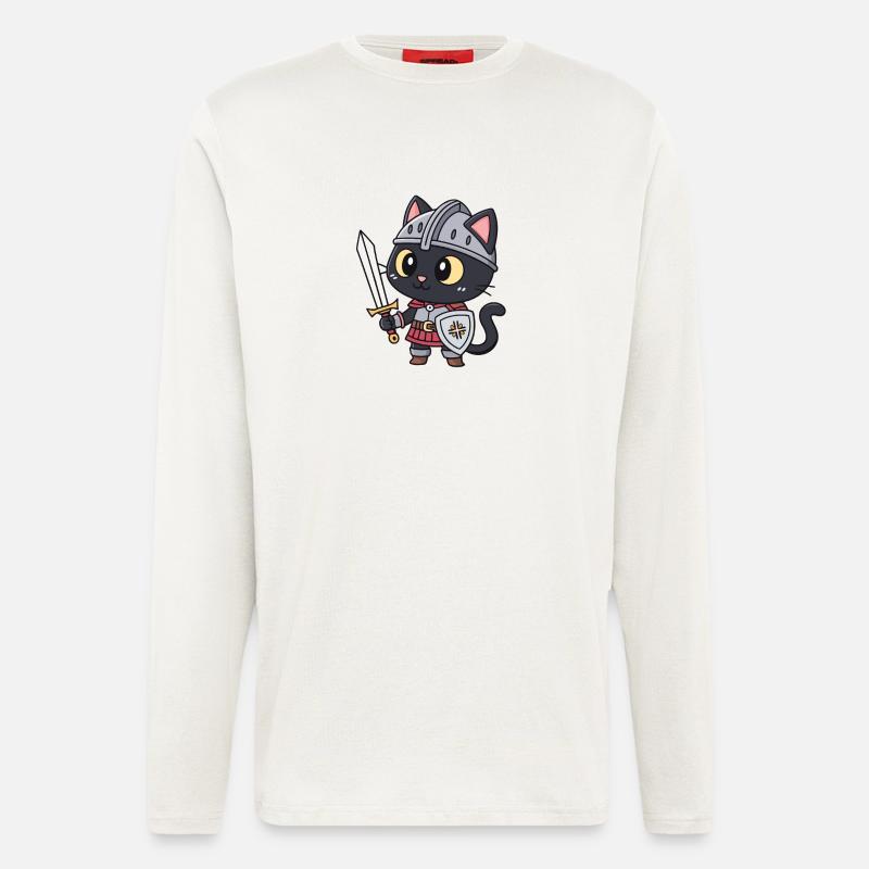 Niedliche bewaffnete Ritterkatze - Langarmshirt - made by SPREAD  - OFF WHITE