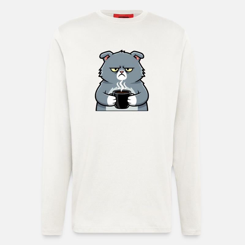 Katze Kaffee Tasse Comic - Langarmshirt - made by SPREAD  - OFF WHITE