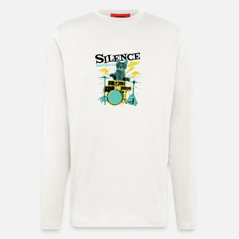 Katze Drummer - Langarmshirt - made by SPREAD  - OFF WHITE