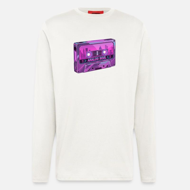 Retro Analog Soul Chrome Cassette Synthwave - Manches longues bio décontracté fabriqué en UE - OFF WHITE