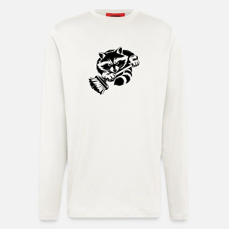 Waschbär mit Wischmopp – Putzprofi - Langarmshirt - made by SPREAD  - OFF WHITE