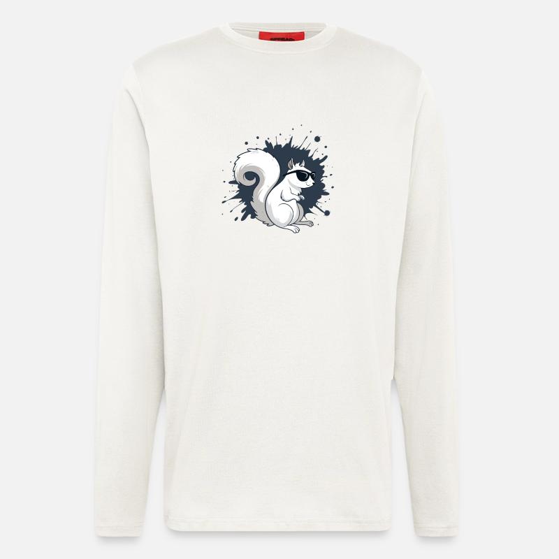 Écureuil blanc chic avec lunettes noires - Manches longues bio décontracté fabriqué en UE - OFF WHITE