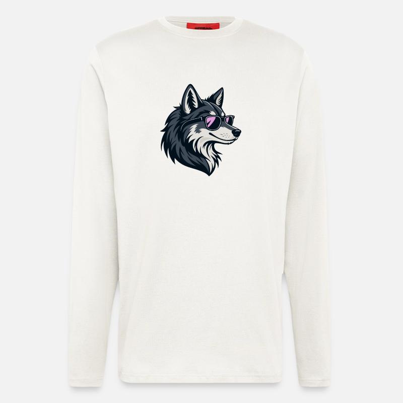 Schicker Wolf mit rosaroter Brille - Langarmshirt - made by SPREAD  - OFF WHITE