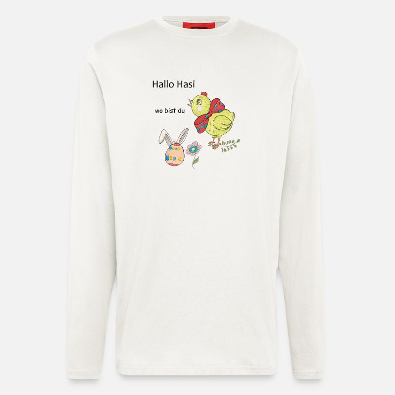 Poulet de Pâques avec nœud - Manches longues bio décontracté fabriqué en UE - OFF WHITE