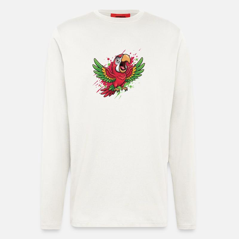 Vibranter Papagei Farbsplash - Langarmshirt - made by SPREAD  - OFF WHITE