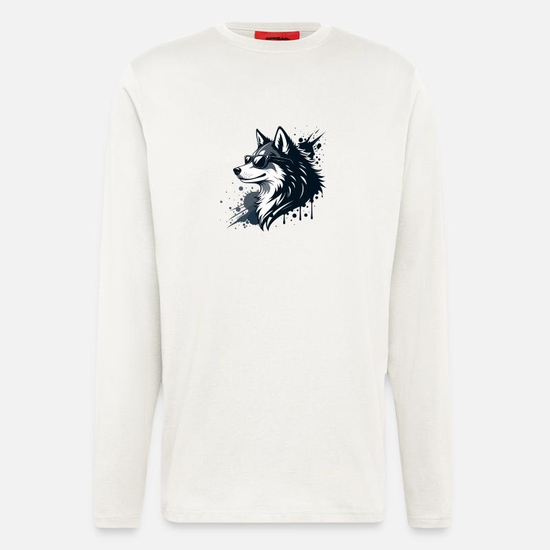 Husky-Chic-Gläser und Spritzer - Langarmshirt - made by SPREAD  - OFF WHITE