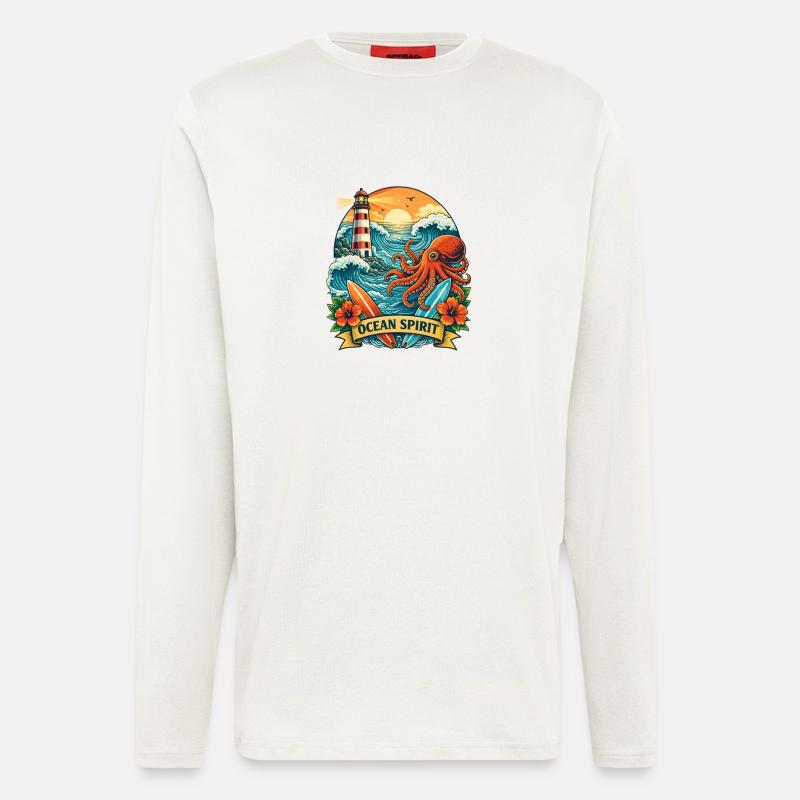 Ocean: Lighthouse, Waves and Octopus - Longsleeve - made by SPREAD  - OFF WHITE