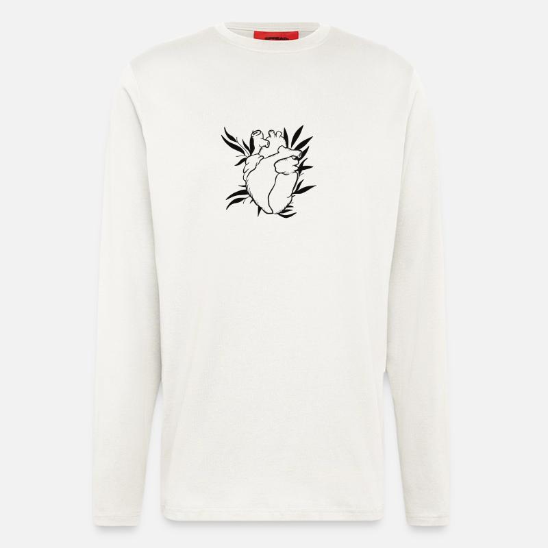 Herzlinien mit Blättern - Langarmshirt - made by SPREAD  - OFF WHITE