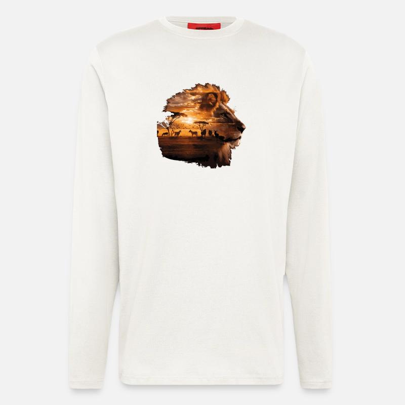 Löwe Savanne Sunset Double Exposure Design - Langarmshirt - made by SPREAD  - OFF WHITE