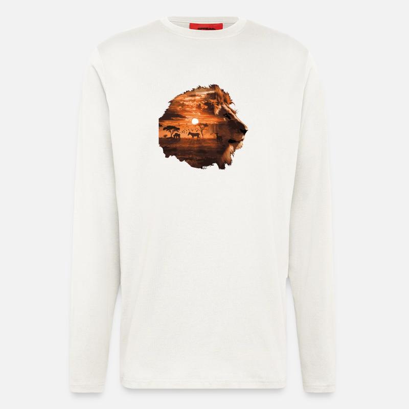 Löwe Savanne Sunset Double Exposure Design - Langarmshirt - made by SPREAD  - OFF WHITE