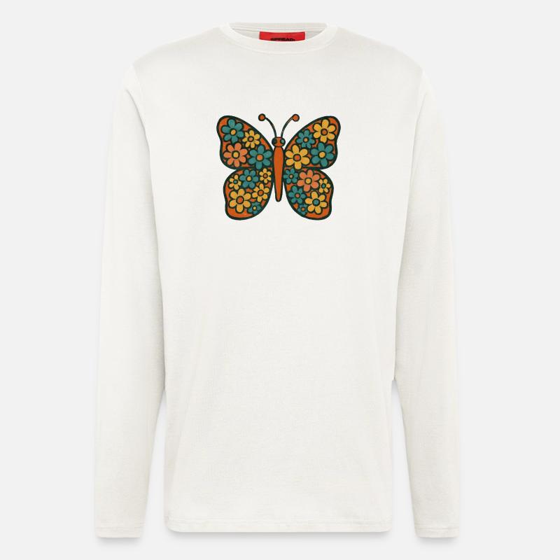Schmetterling mit Blumenmuster - Langarmshirt - made by SPREAD  - OFF WHITE