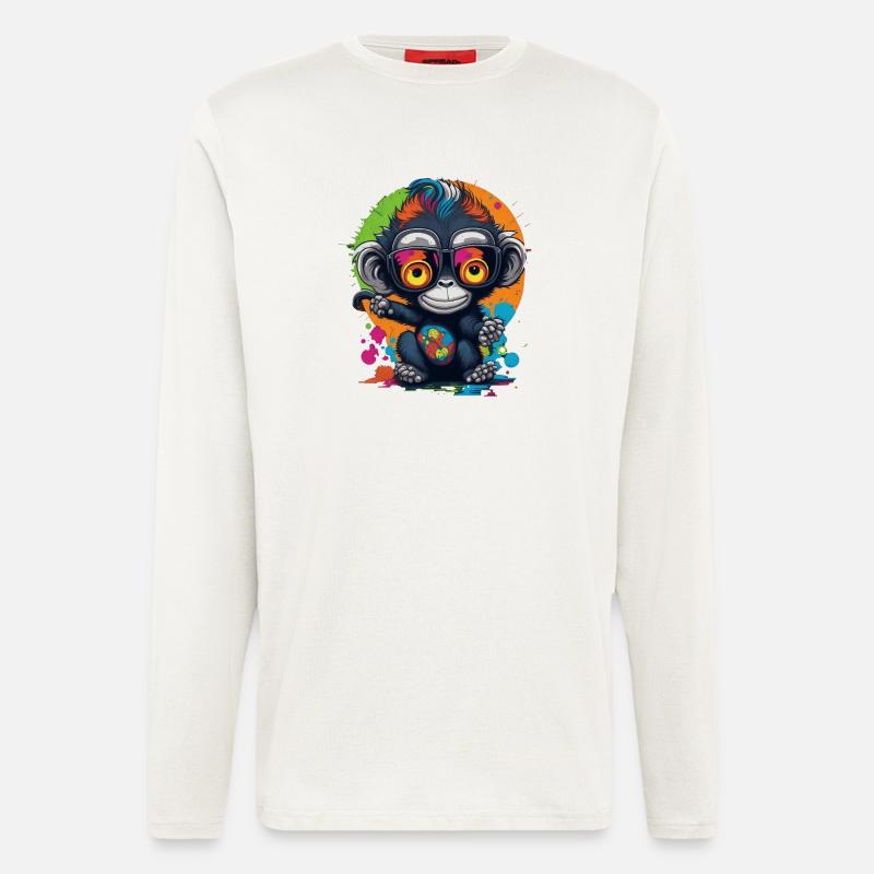 Neon Brillenaffe Splash - Affe - Äffchen - Langarmshirt - made by SPREAD  - OFF WHITE