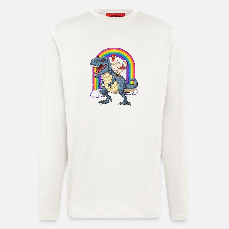 Chicken Riding T-Rex Dinosaur Rainbow - Longsleeve - made by SPREAD  - OFF WHITE