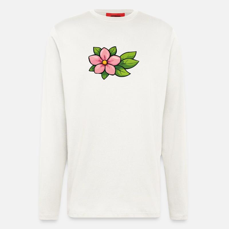 Rosa Blüte mit grünen Blättern - Langarmshirt - made by SPREAD  - OFF WHITE