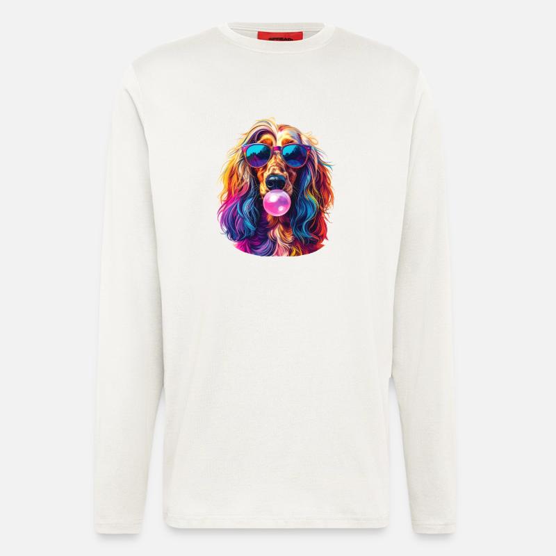 Pop-Art Afghanischer Windhund mit Bubblegum - Langarmshirt - made by SPREAD - OFF WHITE
