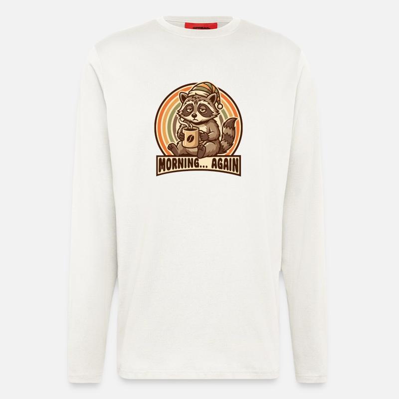 Morgenmuffel Waschbär mit Kaffee - Langarmshirt - made by SPREAD - OFF WHITE
